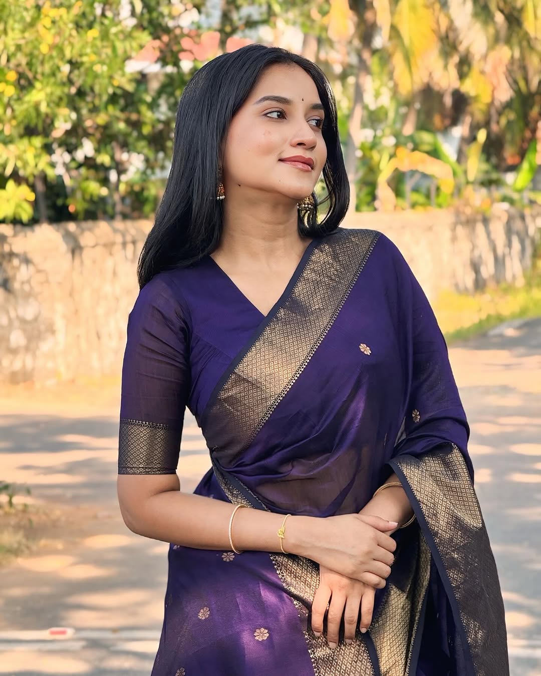 Attractive Purple Cotton Silk Saree With Incredible Blouse Piece