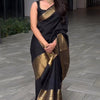 Appealing Black Soft Silk Saree With Prominent Blouse Piece
