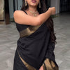 Appealing Black Soft Silk Saree With Prominent Blouse Piece