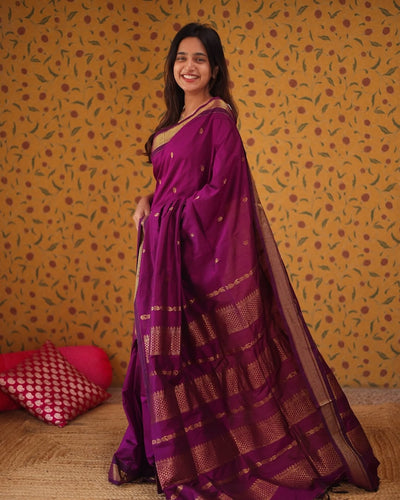 Delightful Magenta Soft Silk Saree With Classic Blouse Piece
