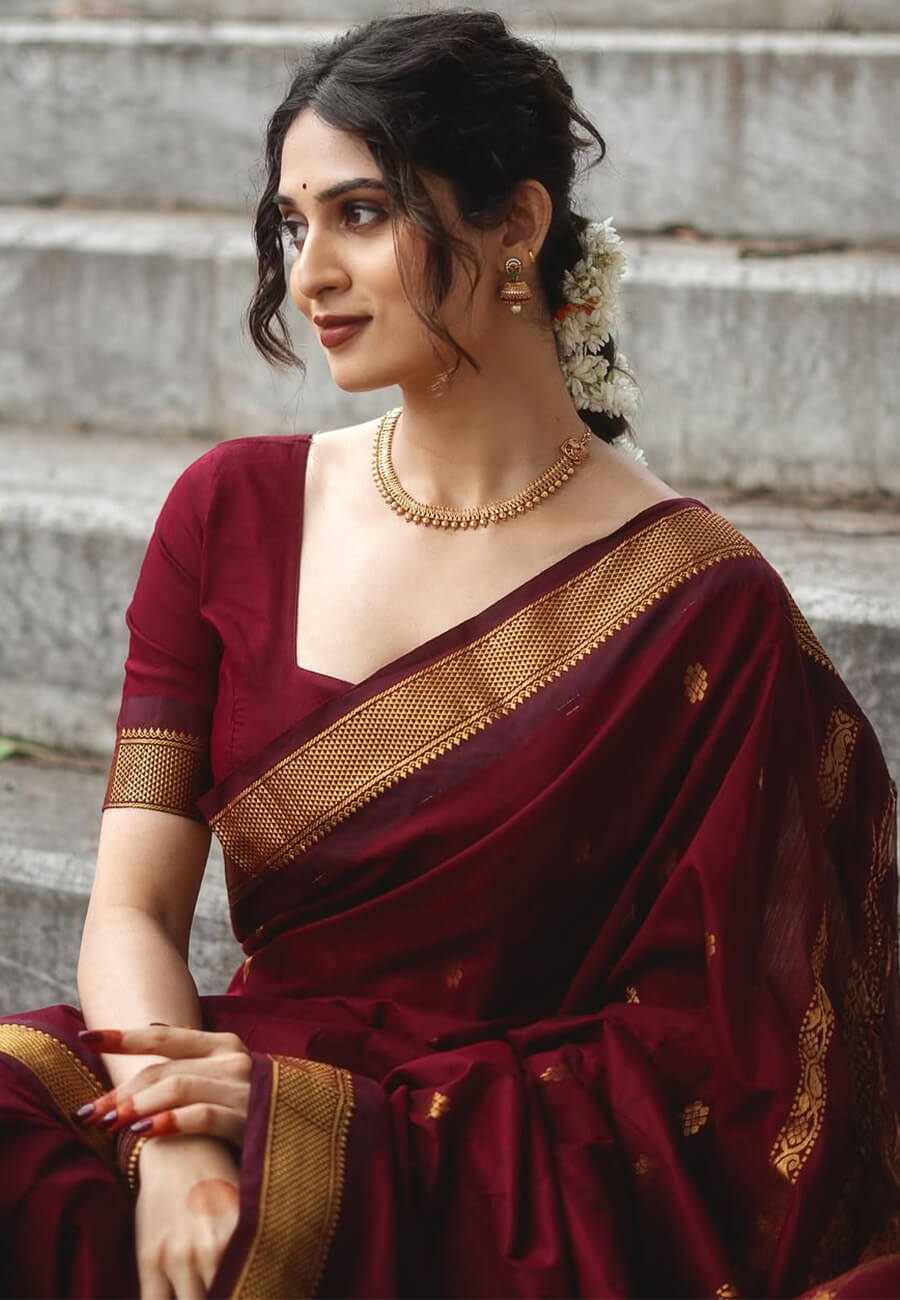 Blooming Maroon Soft Silk Saree With Vivacious Blouse Piece