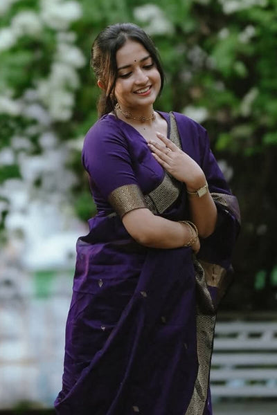 Opulent Purple Cotton Silk Saree With Radiant Blouse Piece