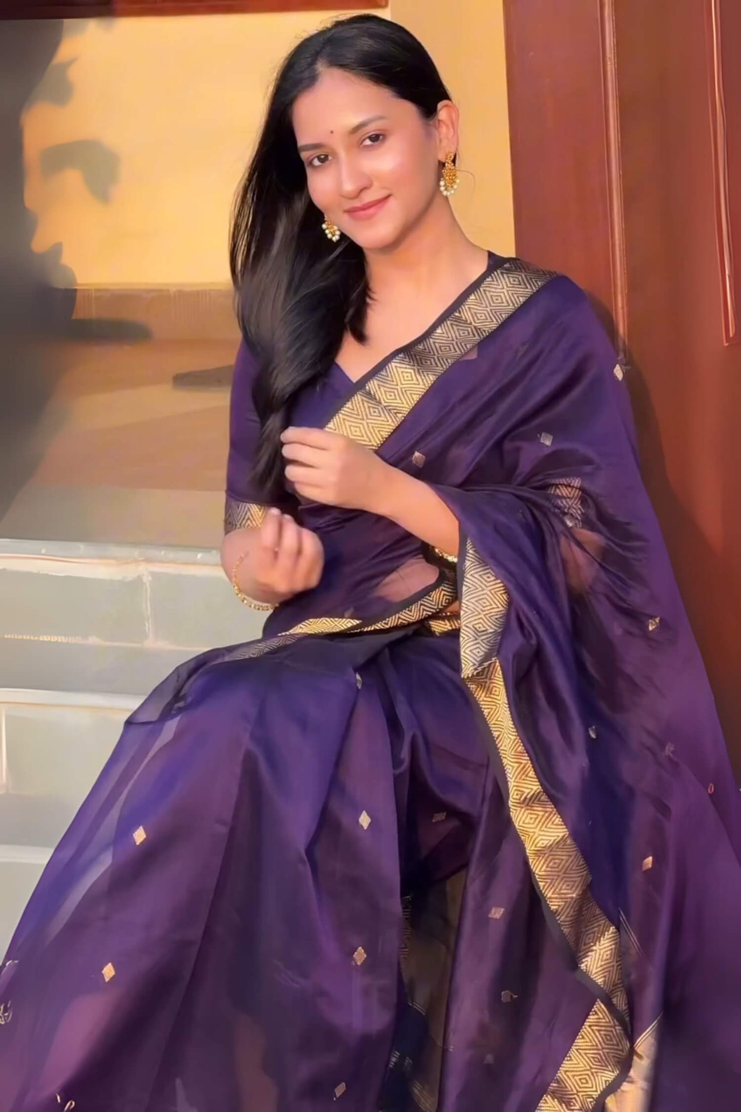Winsome Purple Cotton Silk Saree With Forbearance Blouse Piece