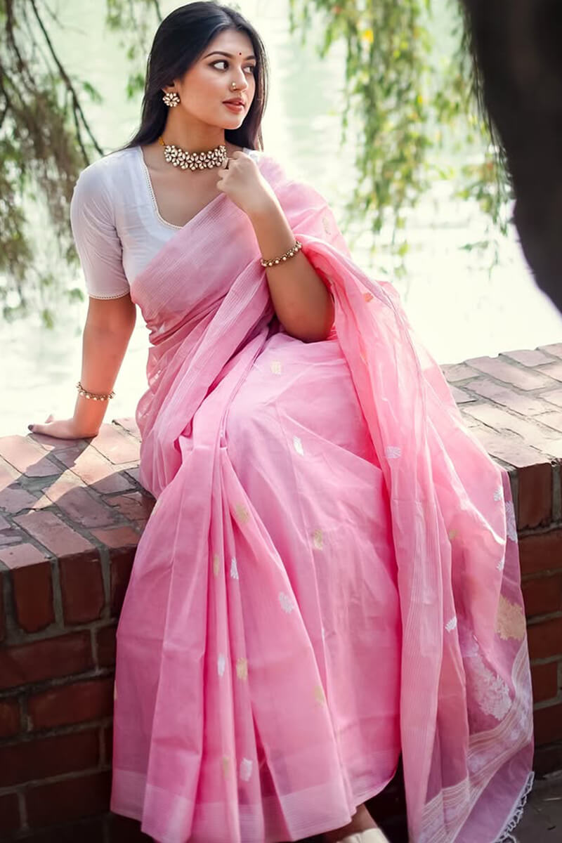 Vestigial Pink Cotton Silk Saree With Mellifluous Blouse Piece