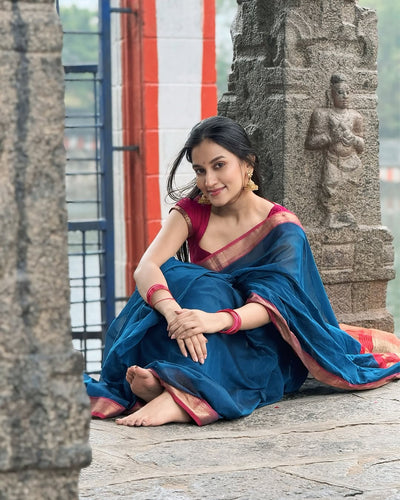 Impressive Blue Soft Silk Saree With Deserving Blouse Piece