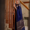 Felicitous Navy Blue Soft Silk Saree With Pretty Blouse Piece