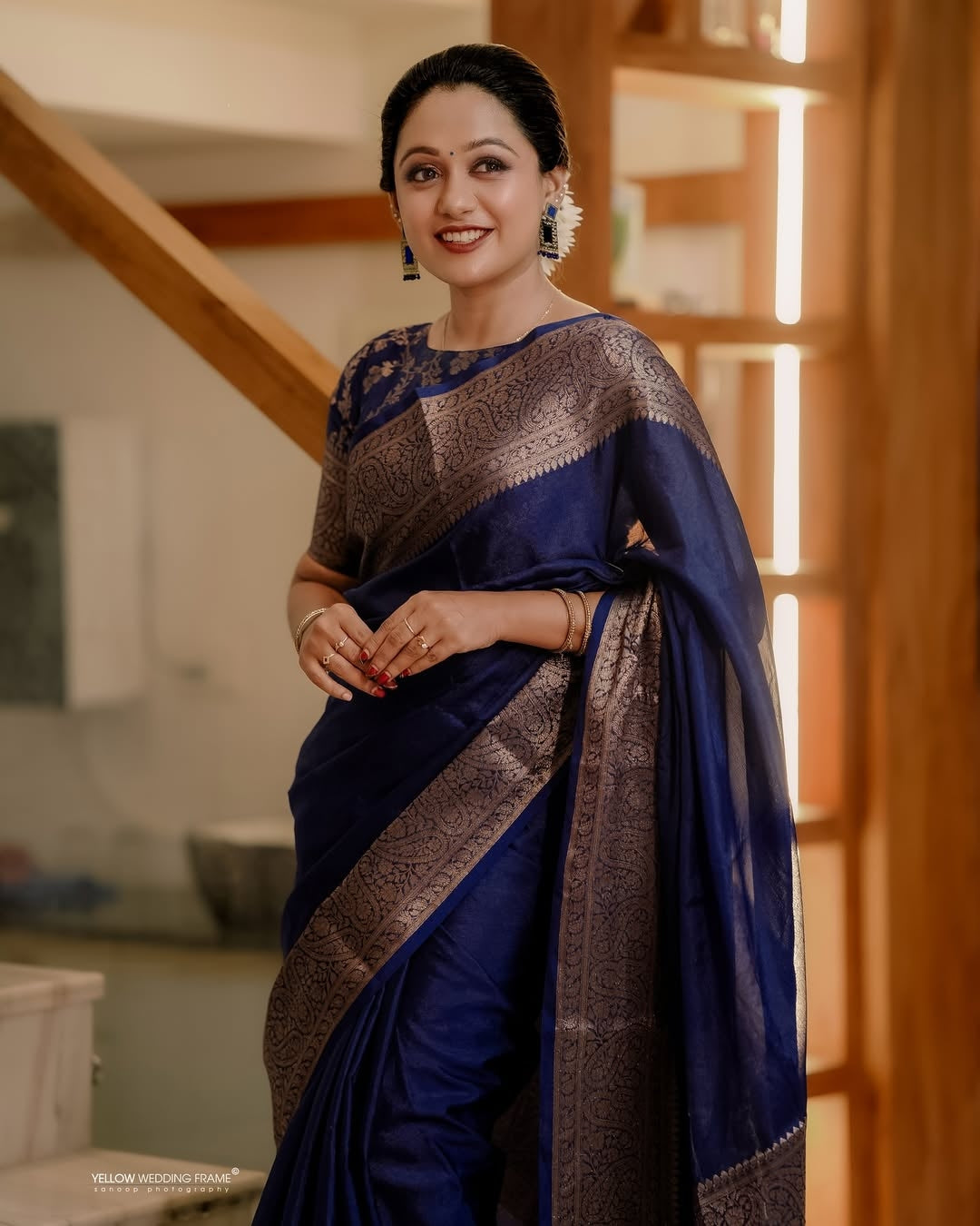 Felicitous Navy Blue Soft Silk Saree With Pretty Blouse Piece