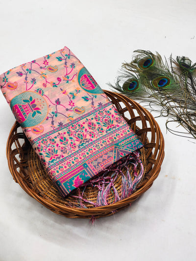 Ineffable Peach Pashmina Saree With Preferable Blouse Piece