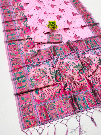 Woebegone Pink Pashmina Saree With Embellished Blouse Pieced