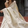 Stunning Beige Linen Silk Saree With Lovely Blouse Piece