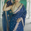 Vivacious Blue Linen Silk Saree With Captivating Blouse Piece