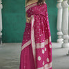 Trendy Dark Pink Linen Silk Saree With Profuse Blouse Piece