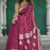 Trendy Dark Pink Linen Silk Saree With Profuse Blouse Piece