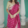 Trendy Dark Pink Linen Silk Saree With Profuse Blouse Piece