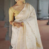 Smart Off White Linen Silk Saree With Hypnotic Blouse Piece