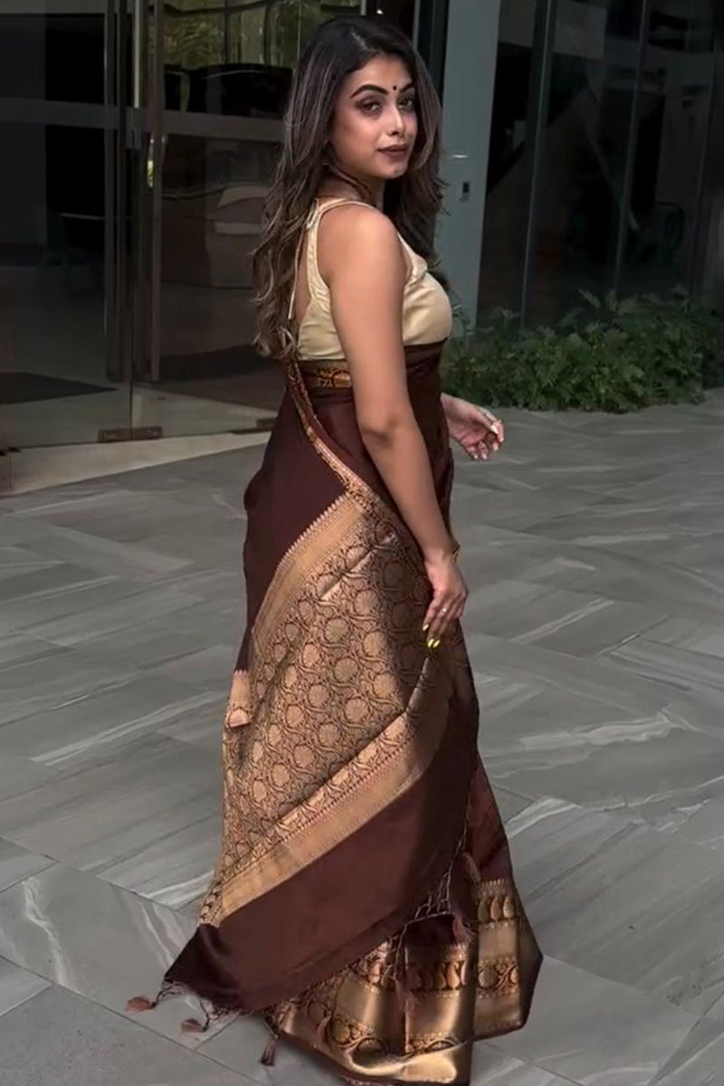 Forbearance Wine Soft Silk Saree With Devastating Blouse Piece