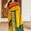 Flamboyant Yellow Soft Silk Saree With Ailurophile Blouse Piece