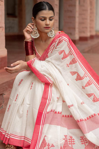 Profuse Off White Cotton Silk Saree With Radiant Blouse Piece