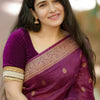 Regal Wine-Purple Handloom Chanderi Saree with Gold Zari Border and Velvet Blouse Set