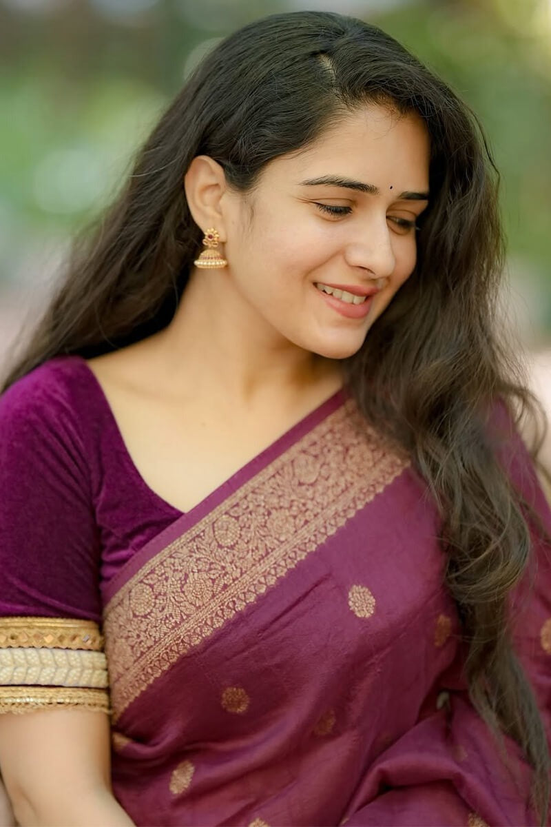 Regal Wine-Purple Handloom Chanderi Saree with Gold Zari Border and Velvet Blouse Set