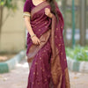 Regal Wine-Purple Handloom Chanderi Saree with Gold Zari Border and Velvet Blouse Set