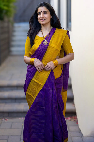 Majestic Purple Soft Silk Saree With Diaphanous Blouse Piece