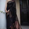 Energetic Black Soft Silk Saree With Delightful Blouse Piece