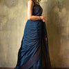 Angelic Navy Blue Soft Silk Saree With Assemblage Blouse Piece