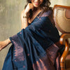 Angelic Navy Blue Soft Silk Saree With Assemblage Blouse Piece