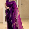 Prettiest Purple Cotton Silk Saree With Glorious Blouse Piece