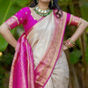 Classic Beige Soft Banarasi Silk Saree With Desultory Blouse Piece