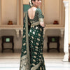 Exceptional Dark Green Soft Banarasi Silk Saree With Exceptional Blouse Piece