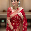 Ideal Red Soft Banarasi Silk Saree With Dalliance Blouse Piece