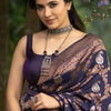 Engrossing Navy Blue Soft Silk Saree With Delightful Blouse Piece