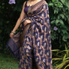 Engrossing Navy Blue Soft Silk Saree With Delightful Blouse Piece