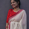 Elegant Off White Cotton Silk Saree With Demanding Blouse Piece
