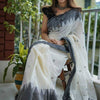 Flaunt Off White Cotton Silk Saree With Blooming Blouse Piece