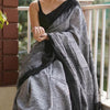 Attractive Grey Cotton Silk Saree With Intricate Blouse Piece