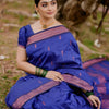 Adorable Royal Blue Soft Silk Saree With Charming Blouse Piece