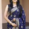 Denouement Navy Blue Soft Banarasi Silk Saree With Snappy Blouse Piece