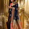 Engrossing Navy Blue Soft Silk Saree With Arresting Blouse Piece