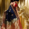Engrossing Navy Blue Soft Silk Saree With Arresting Blouse Piece