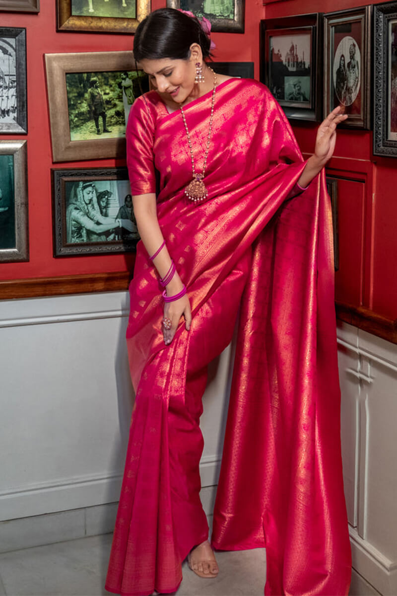 Murmurous Dark Pink Soft Silk Saree With Traditional Blouse Piece