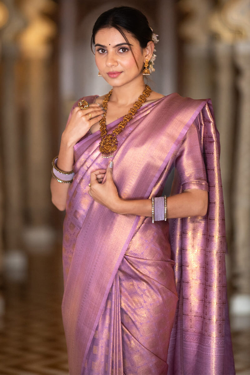 Murmurous Lavender Soft Silk Saree With Lassitude Blouse Piece
