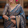 Invaluable Navy Blue Soft Silk Saree With Quixotic Blouse Piece