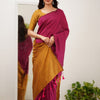 Bucolic Dark Pink Cotton Silk Saree With Ethnic Blouse Piece