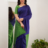 Surpassing Navy Blue Cotton Silk Saree With Blissful  Blouse Piece