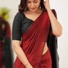 Staggering Red Cotton Silk Saree With Brood Blouse Piece