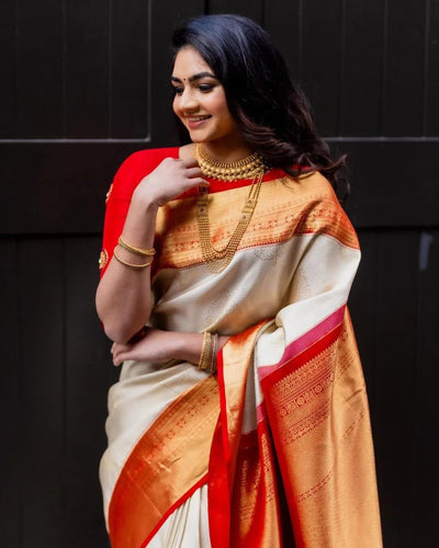 Scintilla Beige Soft Silk Saree With Exuberant Blouse Piece