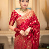 Desiring Red Soft Silk Saree With Engrossing Blouse Piece